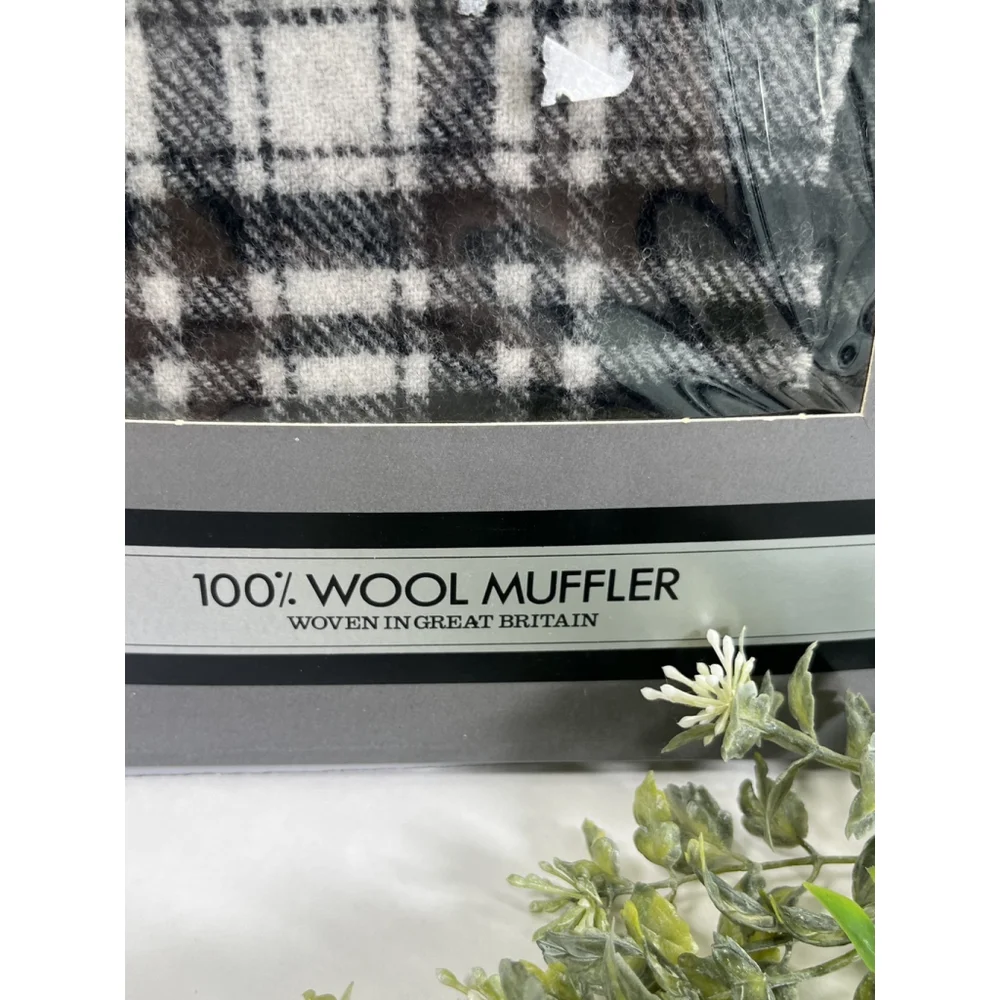 Christian Dior Scarf Mens Plaid Wool Muffler Boxed‎ Made in Britain 90s Vintage